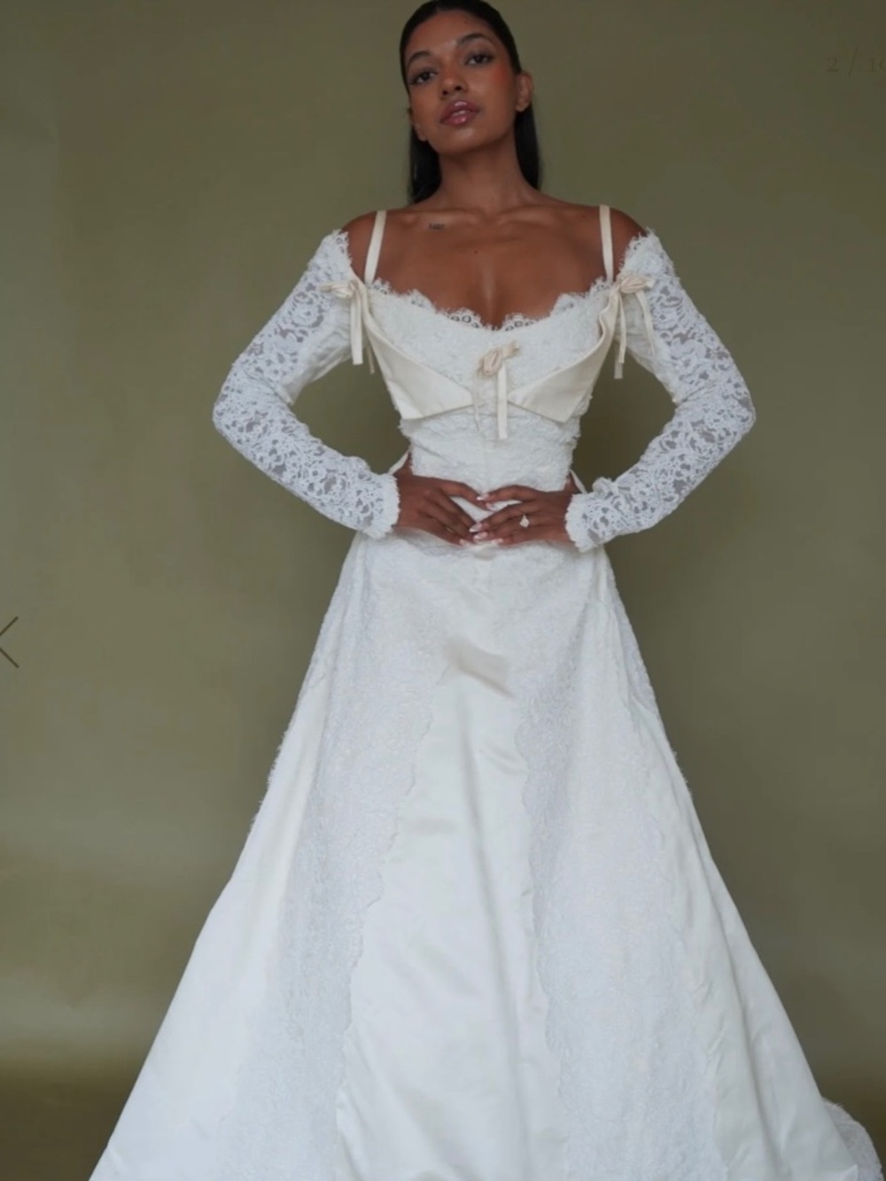 Vintage Carmela Sutera Silk Satin Lace Long Sleeve A-Line Wedding Gown